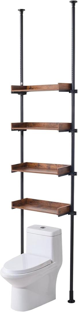 VEVOR Over the Toilet Storage, 4-Tier Adjustable Over Toilet Bathroom Organizer, Low-carbon Steel 53"-132" Tall Storage Shelf Rack, Easy Assembly Laundry Space Saver, for Small Rooms, Fit Most Toilets