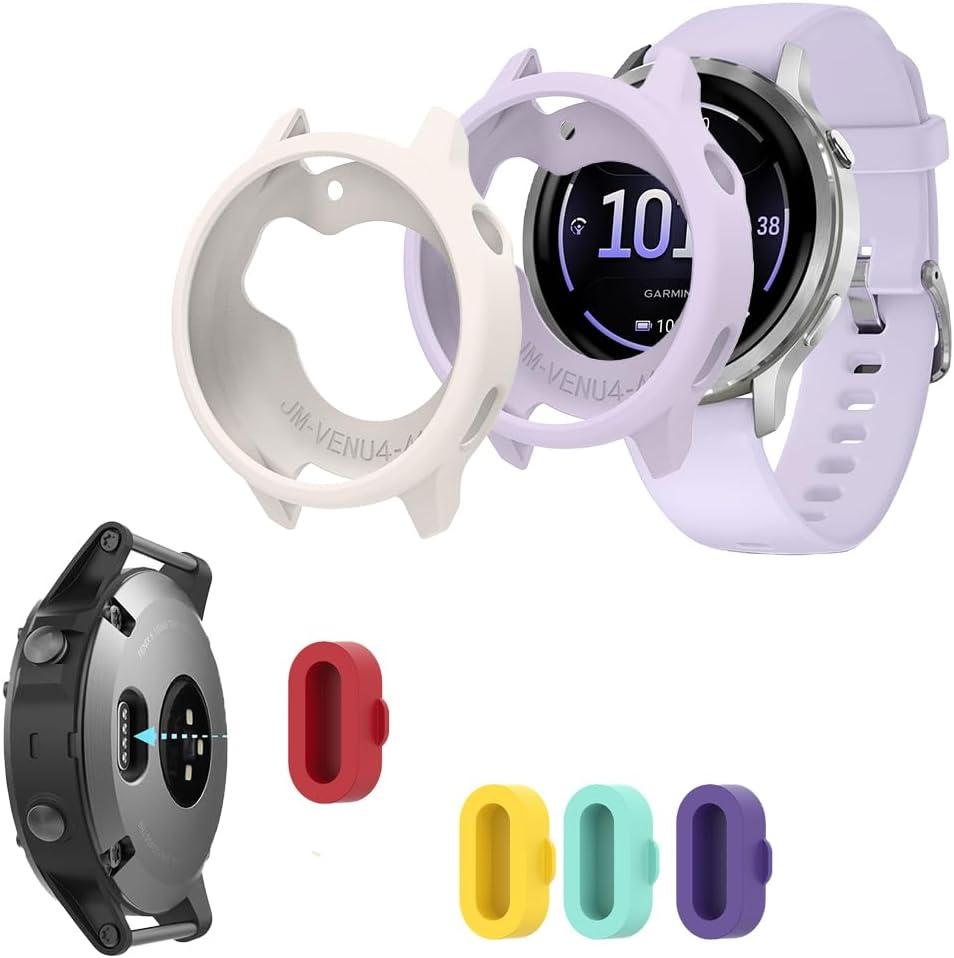 Suitable for Garmin Venu 4 41mm Case & Charging Dust Plug | ,Soft Frame Silicone Protector Cases and Silicone Charging Dust Plug Case Not Screen Protector[Not for Venu 3 & 3s]