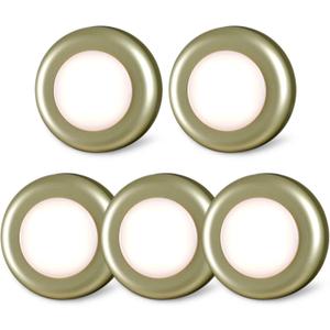 STAR-SPANGLED 5 Pack 2.8 Push Tap Lights, Stick on Touch Puck Lights AAA Battery Operated, LED Sticky Button Lamps for Classroom, Kitchen, Under Cabinet, Closet (Golden, Warm White)