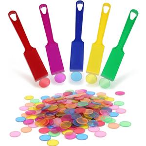 Upgraded Bingo Set, 5-Pack Bingo Wand& 100 Metal Bingo Chips, Random Colors - Large Group Game, Family Night, Sensory Activity, Educational Science Tool