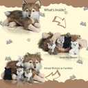 5 Pcs Wolf Stuffed Animal Set, 16 Inch Large Mommy Stuffed Wolf Plush Toy with 4 Cute Babies Wolves Inside, Furry Wolf Plushies with Pups for Kids Boys Girls Christmas Birthday Gift