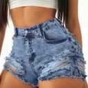 LovelyWholesale Womens Sexy Distressed Denim Shorts Summer High Waisted Ripped Jean Shorts D Blue Large