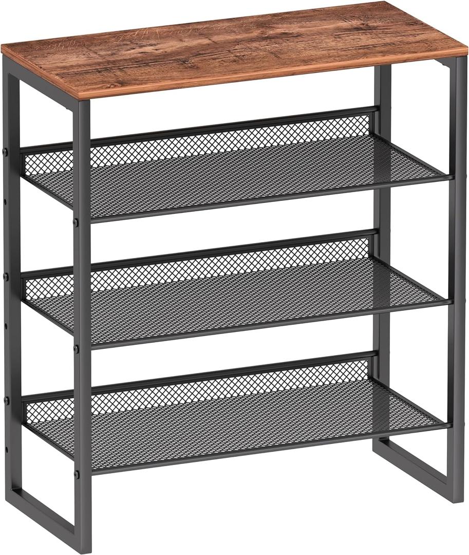 Industrial Shoe Rack - Sturdy Steel Entryway Shoe Organizer with Spacious Top - Strong Mesh Shoe Storage Shelves - Adjustable Shoe Stand for Closet Organization (4-Tier)
