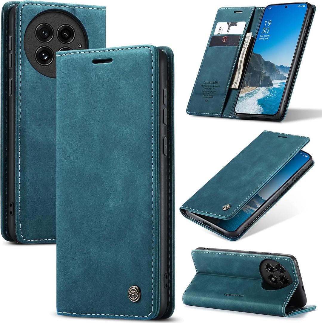 Cracedily for OnePlus 13 Case, Flip Wallet Leather Case with Card Holder Magnetic Closure Shockproof Kickstand Protective Phone Cases Cover for OnePlus 13, Blue-Green