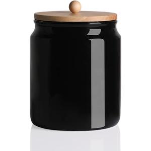 Sweejar Ceramic Kitchen Canisters, 58 FLOZ Porcelain Food Storage Jar with Airtight Seal Wooden Lid, Home Container Serving for Coffee Beans, Tea-leave, Sugar, Salt and More, Tool Bucket (Black)