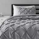 Amazon Basics 2 Piece Soft, Lightweight Down-Alternative All-Season Comforter and Bedding Set, Pinch Pleat, Twin/TwinXL, Dark Grey