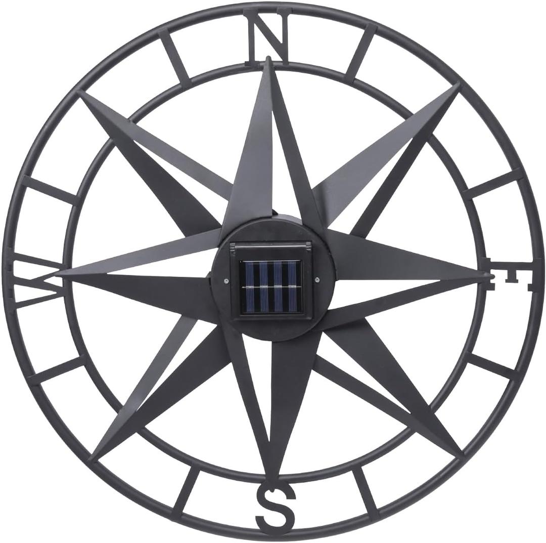 MUMTOP Metal Compass Wall Decor, 22 Inch Nautical Wall Sculpture with Solar Lights, Hanging Art for Farmhouse Indoor or Outdoor Sign MUMTOP Metal Compass Wall Decor, 22 Inch Nautical Wall Sculpture with Solar Lights, Hanging Art for Farmhouse Indoor or Outdoor Sign