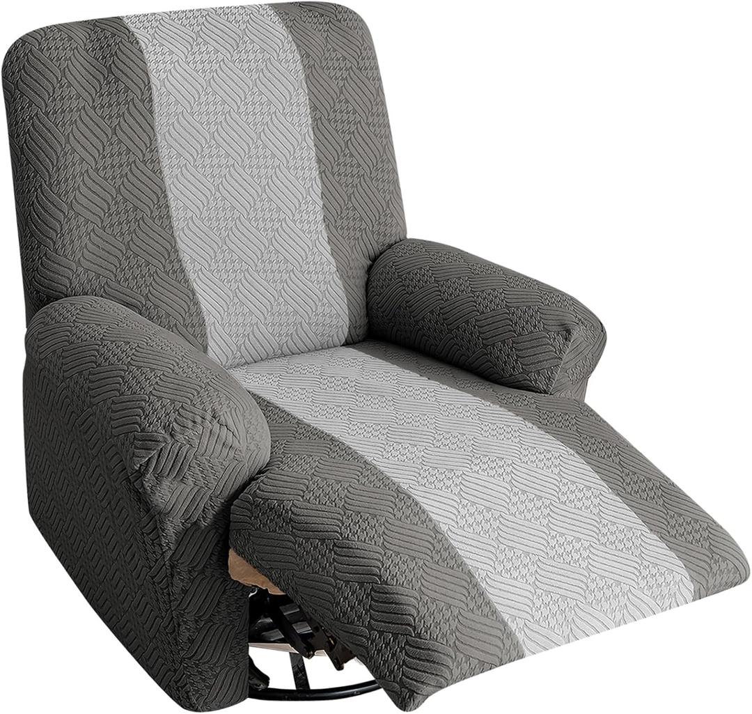 Lavish Cover Jacquard Recliner Chair Cover, Stretch Recliner Slipcover, Lazy Boy Recliner Sofa Protector, Furniture Cover for Pets and Scratches (Recliner, Dark Grey + Light Grey)