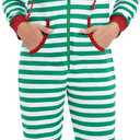 Veseacky Family Christmas Pajamas Matching Sets Adult Onesie Zipper Hooded Footed One-Piece Pjs Jumpsuits (X-Large, Men-green White Striped)