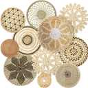 Tatuo 11 Pcs Boho Wall Basket Decor Bulrush Woven Wall Hanging Art Round Farmhouse Rustic Handmade Wicker for Summer Home, Bedroom, Living Room, Kitchen Decorations, Multi Sizes(Vivid)