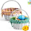 JOYIN 2 Pcs Easter Rattan Basket, Fruit Storage Serving Woven Wicker Baskets with Handle for Easter Egg Hunting, Picnic, Gift Packing and Decor
