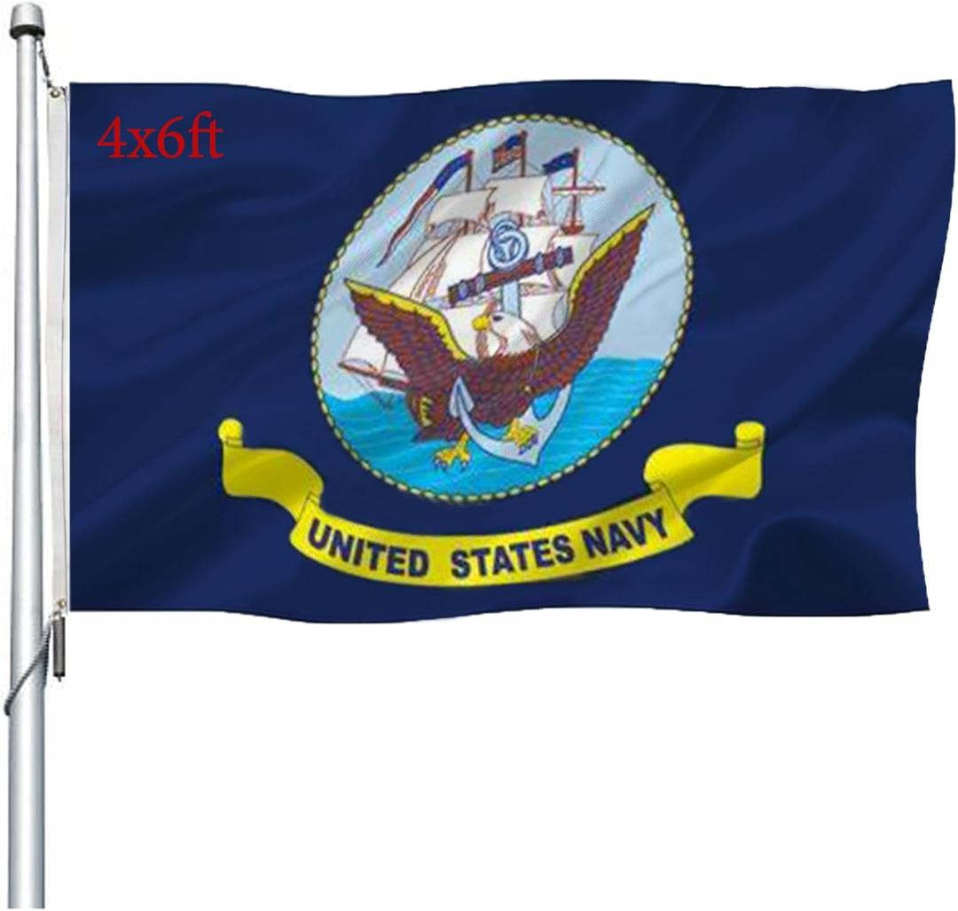 US Navy Flag Double Sided 4x6 Outdoor- Heavy Duty Naval Military USN Flags -United State Navy Flags Banner with 2 Brass Grommets