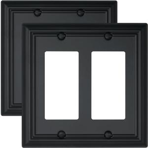 2-Pack Double Decorator Outlet Covers, Decorative Black Wall Plates, Metal Face Plates for Receptacle, GFCI Outlet, Dimmer Switch, 4.96''*4.88'', Midsize