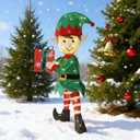 Hausse Lighted Christmas Outdoor Decor, 38" Height Pre-Lit 3D Tinsel Xmas Green Elf Figure, Light Up Xmas Yard Displays, Plug in for Holiday Party New Year Winter Patio Lawn Garden