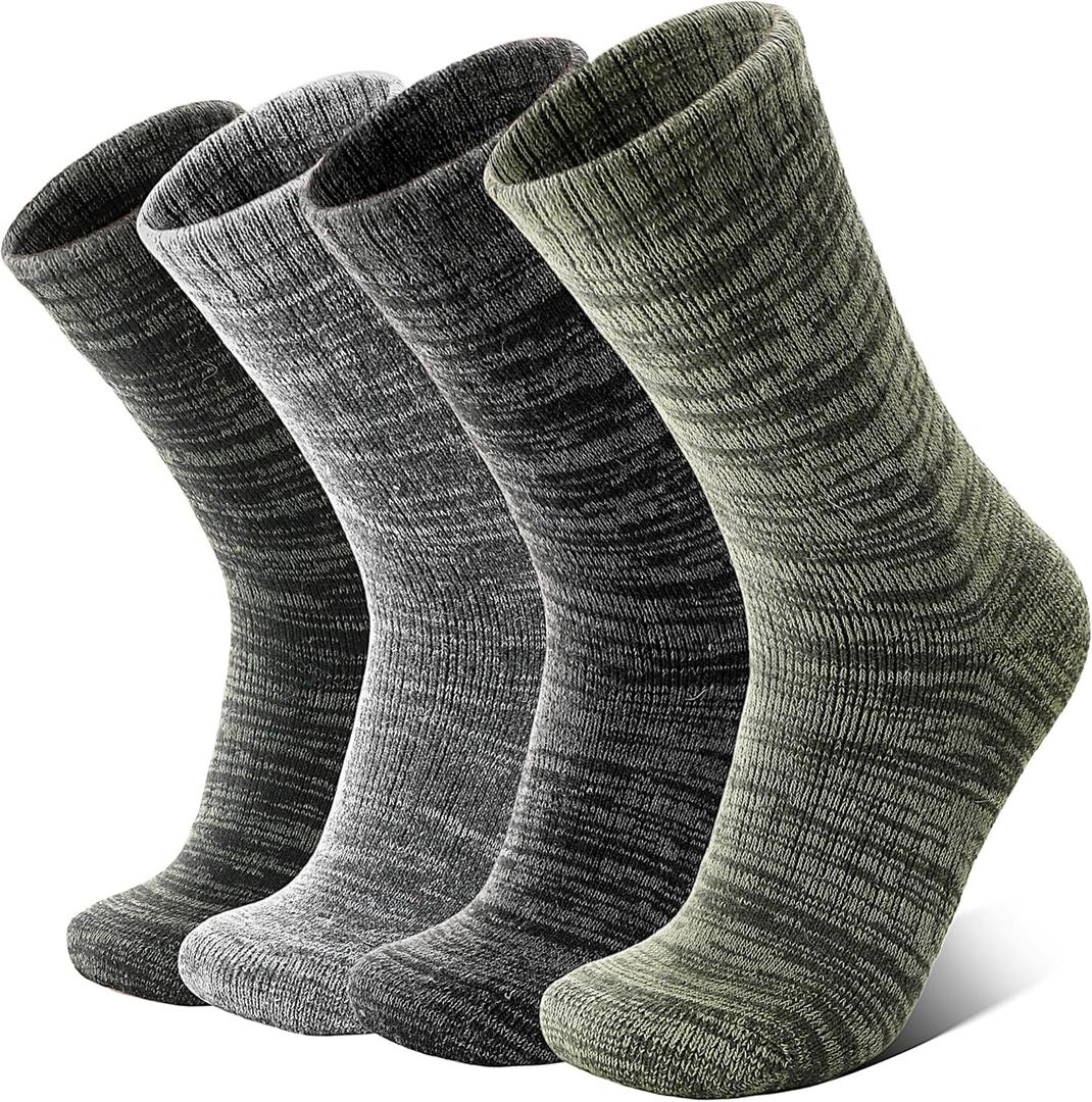 Anlisim Merino Wool Warm Boot Hiking Socks Thermal Extra Thick Winter Cozy Crew Comfy Cushioning Work Women Men Socks 4 Pairs (Large, Green/Black/Grey)