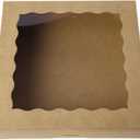 ONE MORE [15pcs] 12inch Kraft Bakery Boxes, 12x12x2.5inch Large Pie Boxes with PVC Window Natural Disposable Box for Cookie,Pack of 15 (Brown, 15)