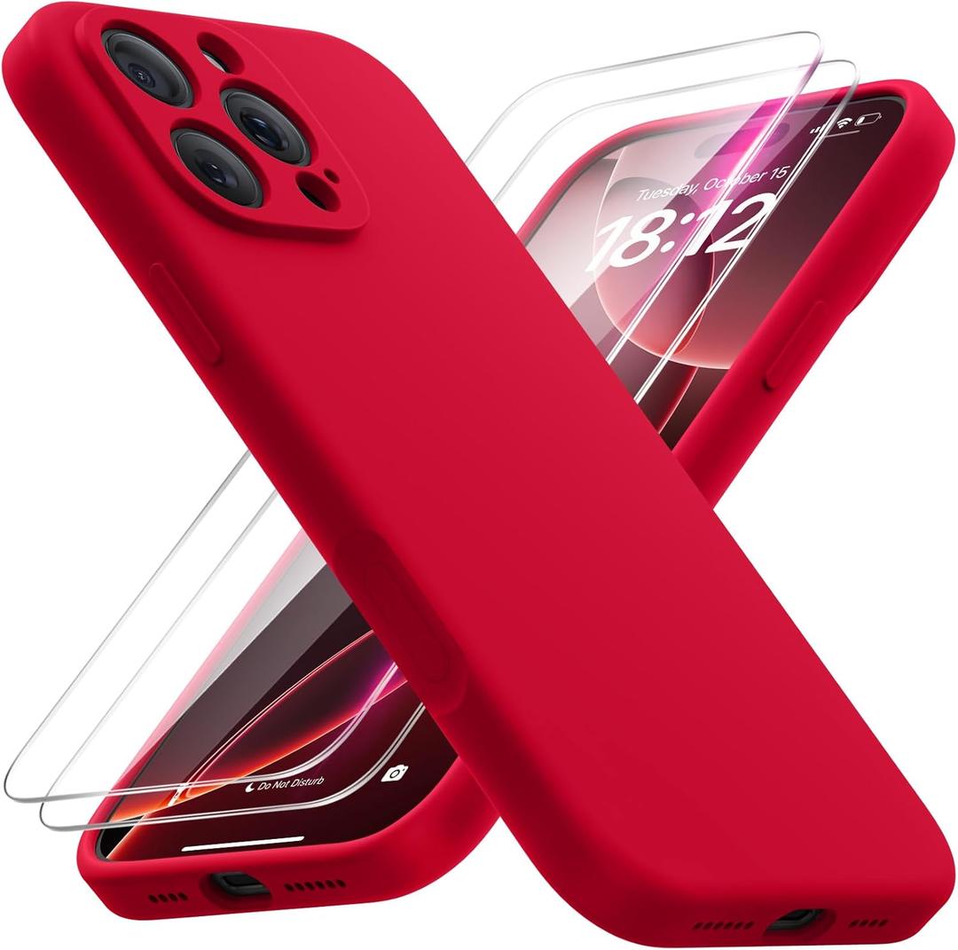 FlyReal Magnetic for iPhone 16 Pro Case, Compatible with MagSafe, (Integrated Silicone Camera Control Button) (Camera Protection) + Screen Protectors, Microfiber Lining Case 6.3", Deep Red