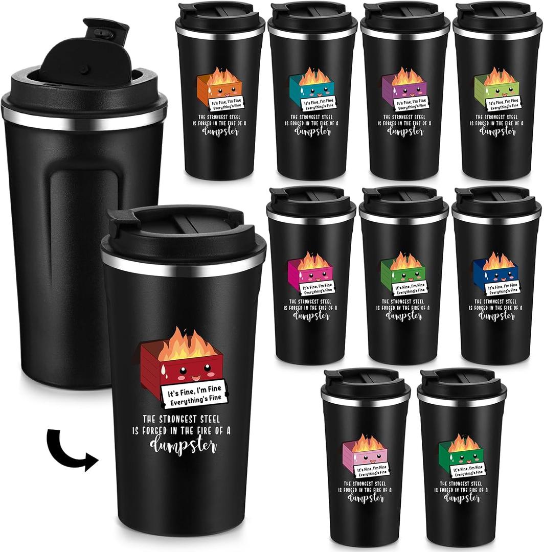 Skylety 10 Pcs Dumpster Fire Funny Tumbler 17oz Gift Valentine for Adult Coworker Office Desk Accessories, Employee Appreciation Positive Everything Is Fine Mug Bulk White Elephant Gift (Multicolor)