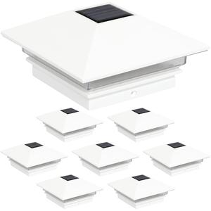 GreenLighting 8 Pack Gala Solar LED Post Lights Post Cap Slim Light for 4x4" Nominal Wood Posts (White)