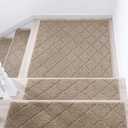 Edging Stair Treads Non-Slip Corner Indoor Stair Runners for Wooden Steps, Landing Slip Resistant Stair Rugs Mat for Kids and Dogs, 100% Polyester TPE Backing, Beige, 30x30 inch