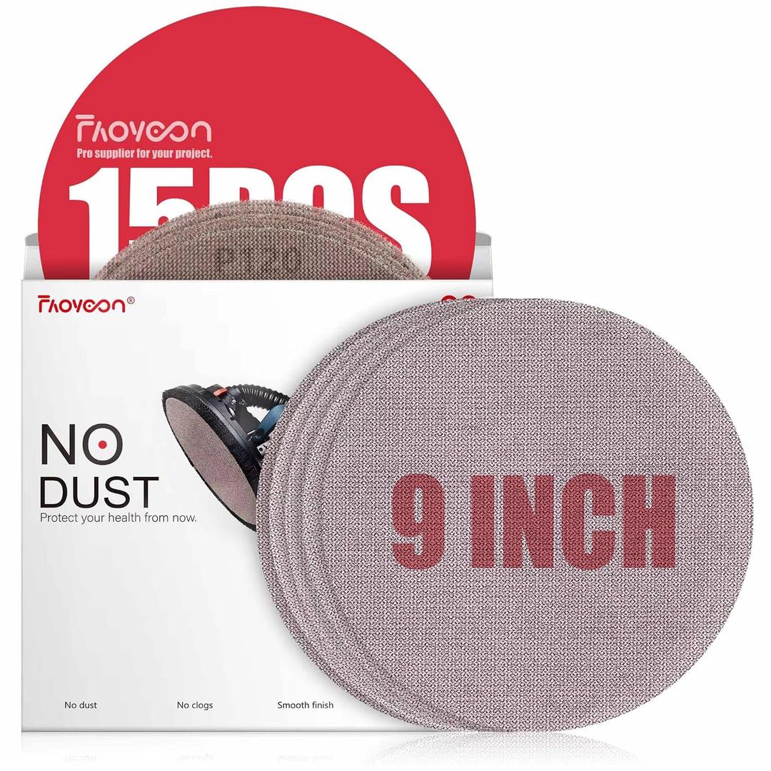 9 Inch Sanding Disc Drywall Sandpaper, Dust Free Sanding Drywall Sander Pads, 15 Pack Assortment Grit