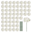 Auihiay 64 PCS Artificial Hydrangea Flowers, Silk Hydrangea Full Flowers Heads with Stems for Wedding Centerpieces, Home, Garden, Baby Shower, Party Decoration (Ivory)