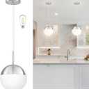 10 Inch Nickel Mid Century Modern Pendant Light Pendants for Kitchen Island Frosted Milky White Glass Globe Height-Adjustable Modern Hanging Globe Pendant Light for Bedroom (Bulb Incl)