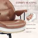 Home Office Desk Chair Retro Faux Leather with Lumbar Support & Rubber Wheels, Mid Back Ergonomic Computer Chair Swivel Rolling Work Chair