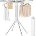 4-Legged Clothes Drying Rack Foldable, Outdoor Collapsible Drying Rack Clothing, Portable Laundry Drying Rack with 4 Pulleys, Aluminum Alloy Dry Rack for Clothes, Indoor, Balcony, Poolside, Camping