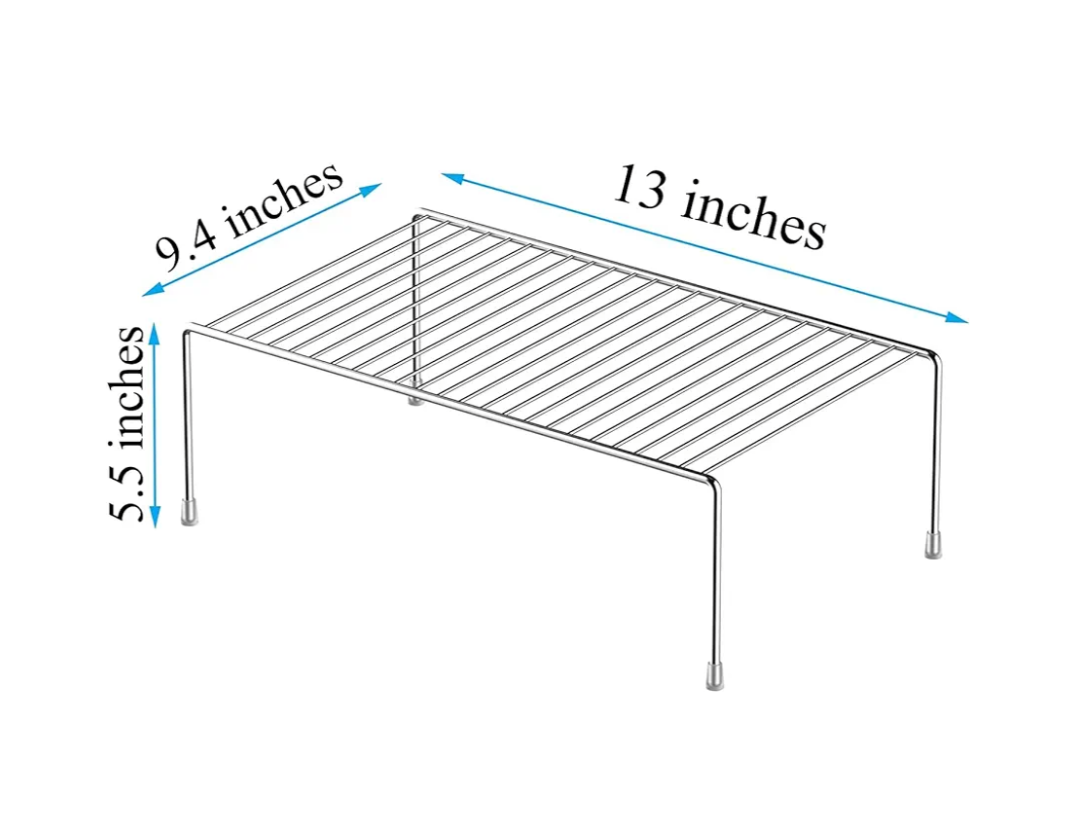 Kitchen Cabinet Shelf Organizer Set of 2, Medium (13 x 9.4 inch) and (11 x 10inch) Metal Wire Pantry Storage Shelves, Dish Plate Racks for Cabinets, Freezer, Counter, Cupboard Organizers and Storage, Chrome