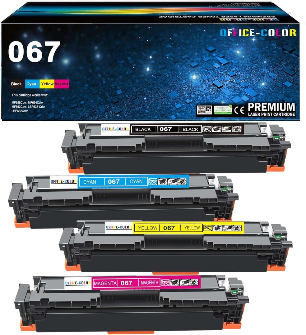 OFFICE-COLOR Compatible with Canon 067 Toner Cartridges Set Replacement for Canon Color imageCLASS MF656Cdw,MF654Cdw,MF650C MF652Cw,LBP633Cdw,MF653Cdw,LBP632Cdw Printer Ink (Black,Cyan,Magenta,Yellow)