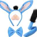 Aoriher 4 Pcs Donkey Costume Set Ears Headband Nose Tail Bow Tie for Kid Adult Animal Cosplay Halloween Party Accessories Kit (Blue)