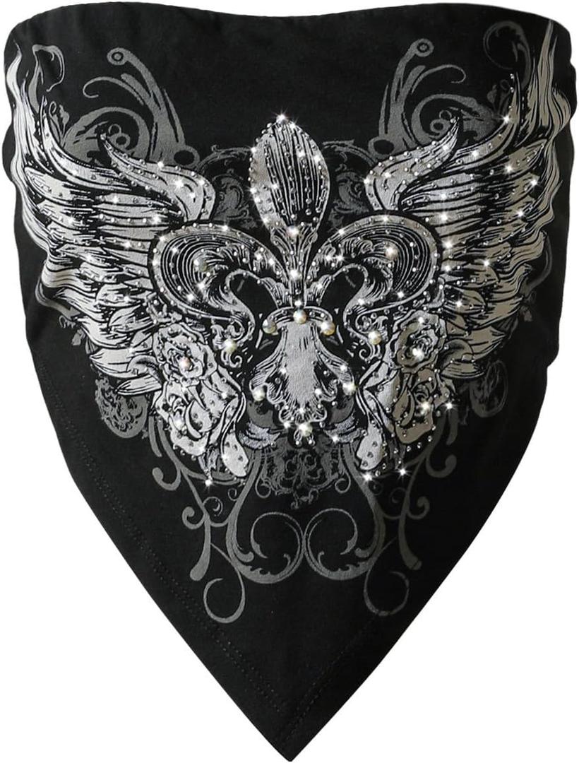 Design by Olivia Women's Sexy Paisley Print/Solid Bandana Tube Crop Top Shirt- Made in USA (Medium, Black Gothic Print 1 (Gothic)