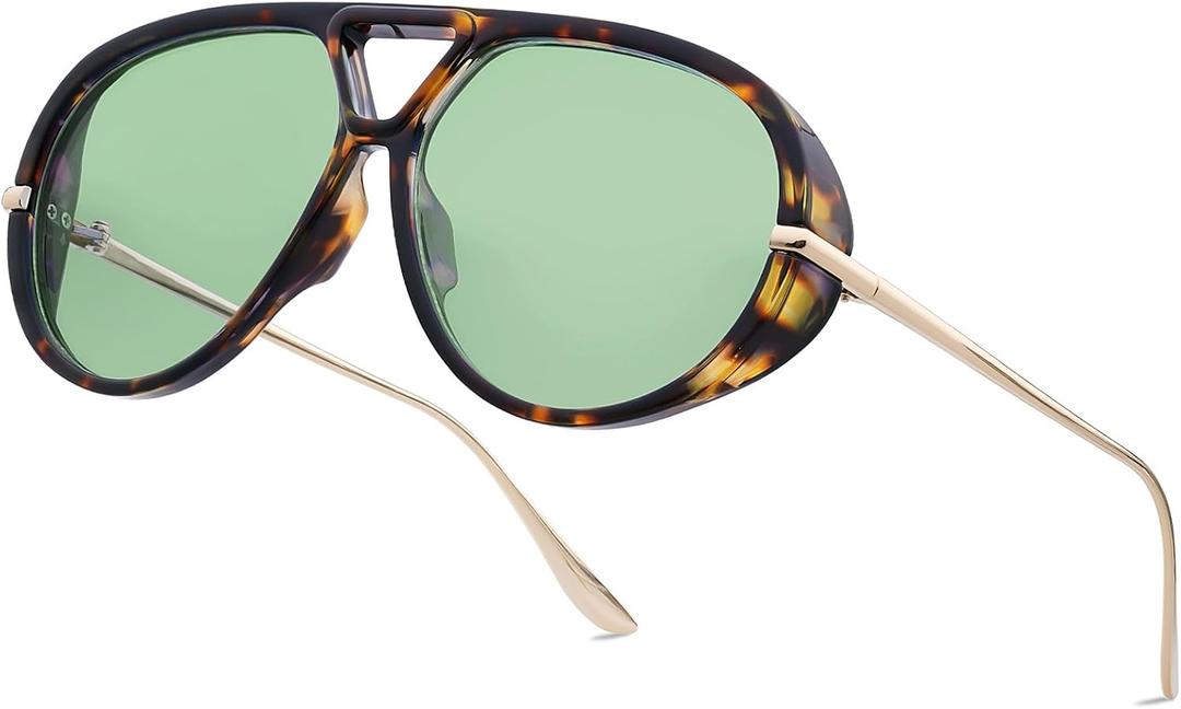 Trendy Retro Aviator Sunglasses with Side Shields for Women Men Oversized Plastic Round Large Vintage Shades
