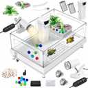 Small Turtle Tank Kit(Tank+Lamp+Filter), Acrylic Turtle Starter Kit with Adjustable Lamp, Reptile Habitat and Terrarium with Multi-Functional Areas for Small Reptiles. (White Kit)