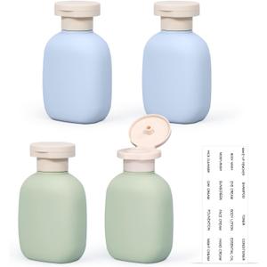 3.4 oz Small Plastic Travel Shampoo Bottles, Empty Plastic Squeeze Bottles with Flip Cap for Toiletries, Leakage-proof Travel Shampoo and Conditioner Bottles (Blue+Green)