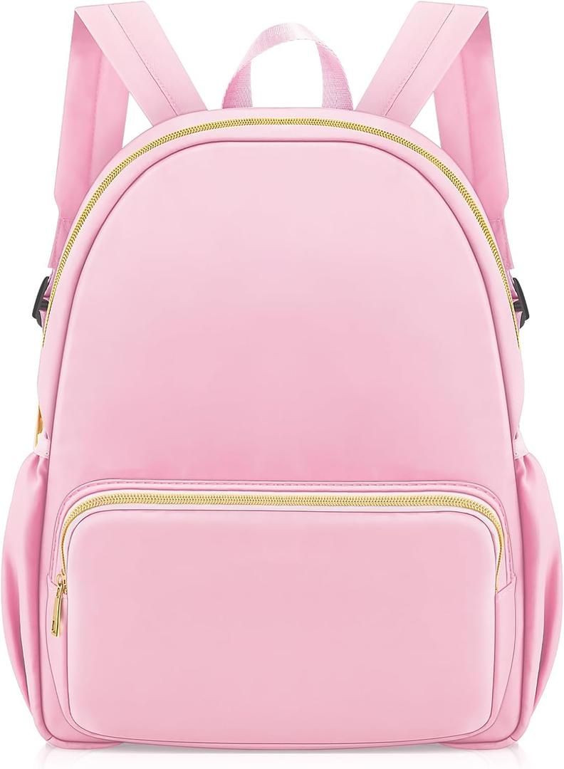 Cunno 1 Piece Nylon Backpack Kids School Backpack for Toddler Girls Boys Plain Waterproof Preppy Bookbags Travel for Student (Pink)