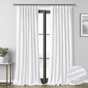 White Linen Blackout Curtains for Bedroom 96 Inch Length 2 Panels Set Back Tab Pocket Neutral Farmhouse Living Room Darkening Curtains Track System Thermal Insulated Black Out Drapes 52x96