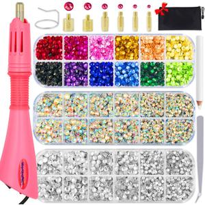Worthofbest Hotfix Rhinestone Setter, Hot Fix Applicator Tool Bedazzler Kit with rhinestones, Kit, Hot Fixed Wand for Clothes Clothing Fabric Crafts, 5000 Pcs, AB Crystal, Clear, 3 Gems Sizes, Tips