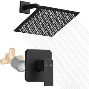Black Shower Head And Faucet Set Complete With Valve Shower Fixtures With 8 Inch High Pressure Rain Shower Head Trim kit Regaderas Para bBao Modernas