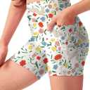 Girls Athletic Biker Shorts 4'' with Pockets, High Waisted Summer Outfit Shorts for Kids Clothes (Medium, Bunny and Flower)