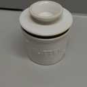 LE TAUCI Butter Crock, Butter Dish with Lid, Butter Container for Counter with Water Line, Embossed French Butter Keeper for Spreadable Butter, Suit For Housewarming - Set of 1, Arctic White