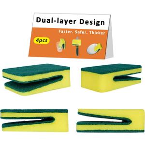 Sponges for Dishes, Dual Scrubbing Design, Thickened and Tidened, 4-Pack Sponges Kitchen, Cleaning Sponge, Cleans Fast Without Scratching, Stands Up to Stuck-on Grime