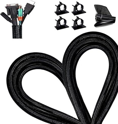 13 1/8ft -1/2 Inch Cord Management Sleeve Braided Split Black Cable Protectors Pet Proof - Braided Self-Wrapping Wire Loom Tube for Desk PC/TV/Computer/Projector/Home Theater/Engine Bay Size: 13MM -1PACK Color: Black 03