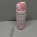 Gingham Pattern Insulated Stainless Steel Water Bottle with Straw, Push-Button Lid, 32 Ounce, Gifts for Women Girls Friends Teens Birthday Christmas (Pink)