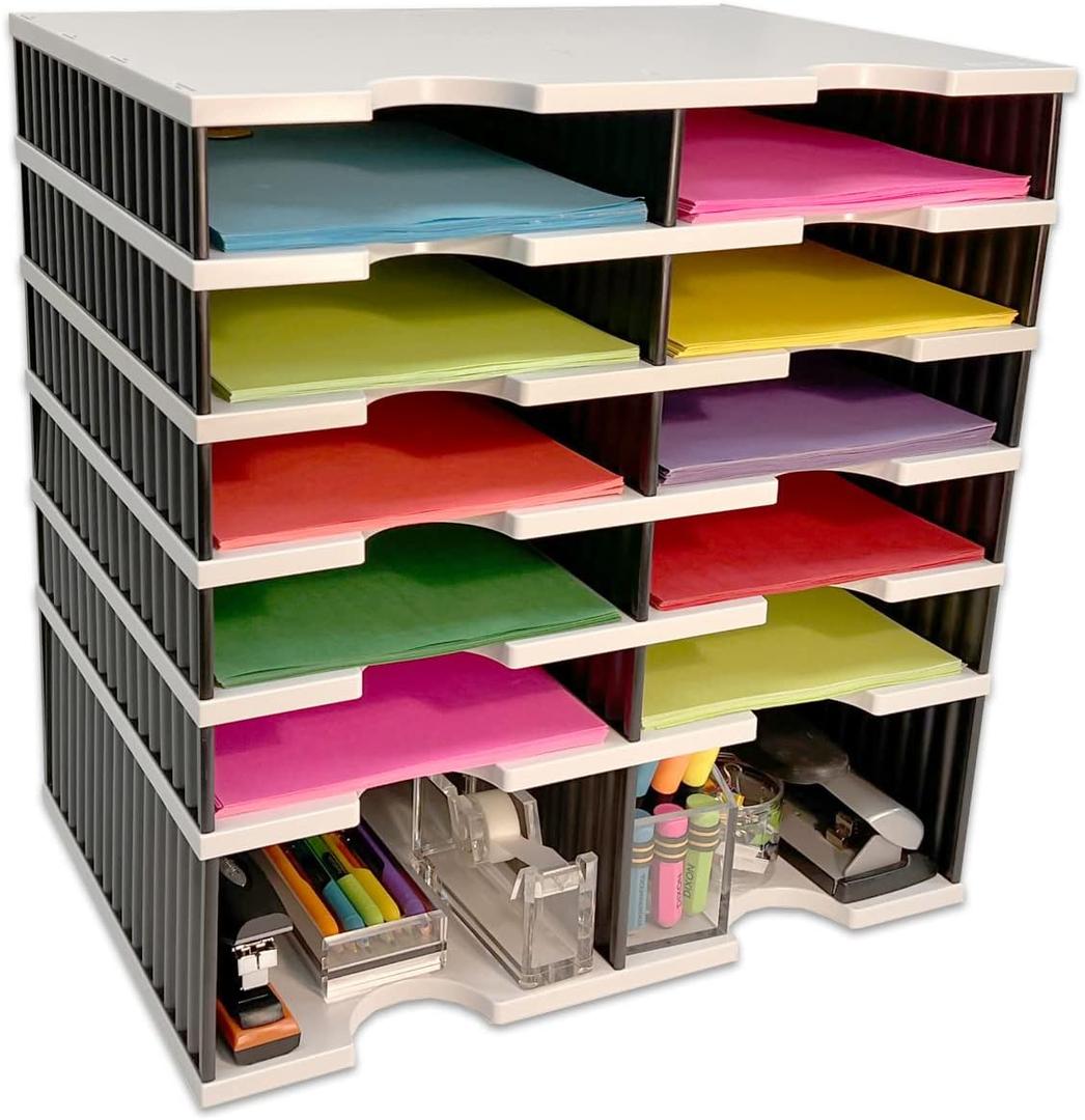 Ultimate Office Desk Letter Tray Organizer with Riser Storage Base  10 Compartment Unit