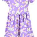 Unique Baby Girls' Short Sleeve Everyday Printed Dresses for Kid and Toddler, Sizes 2T-12Y (3T, Bunny Blossom)