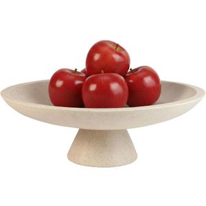 Large Modern Decorative Bowl for Home Decor Fruit Organic Catch All Key Kitchen Entryway Shelf Coffee Table With Pedestal,Artificial Stone Beige