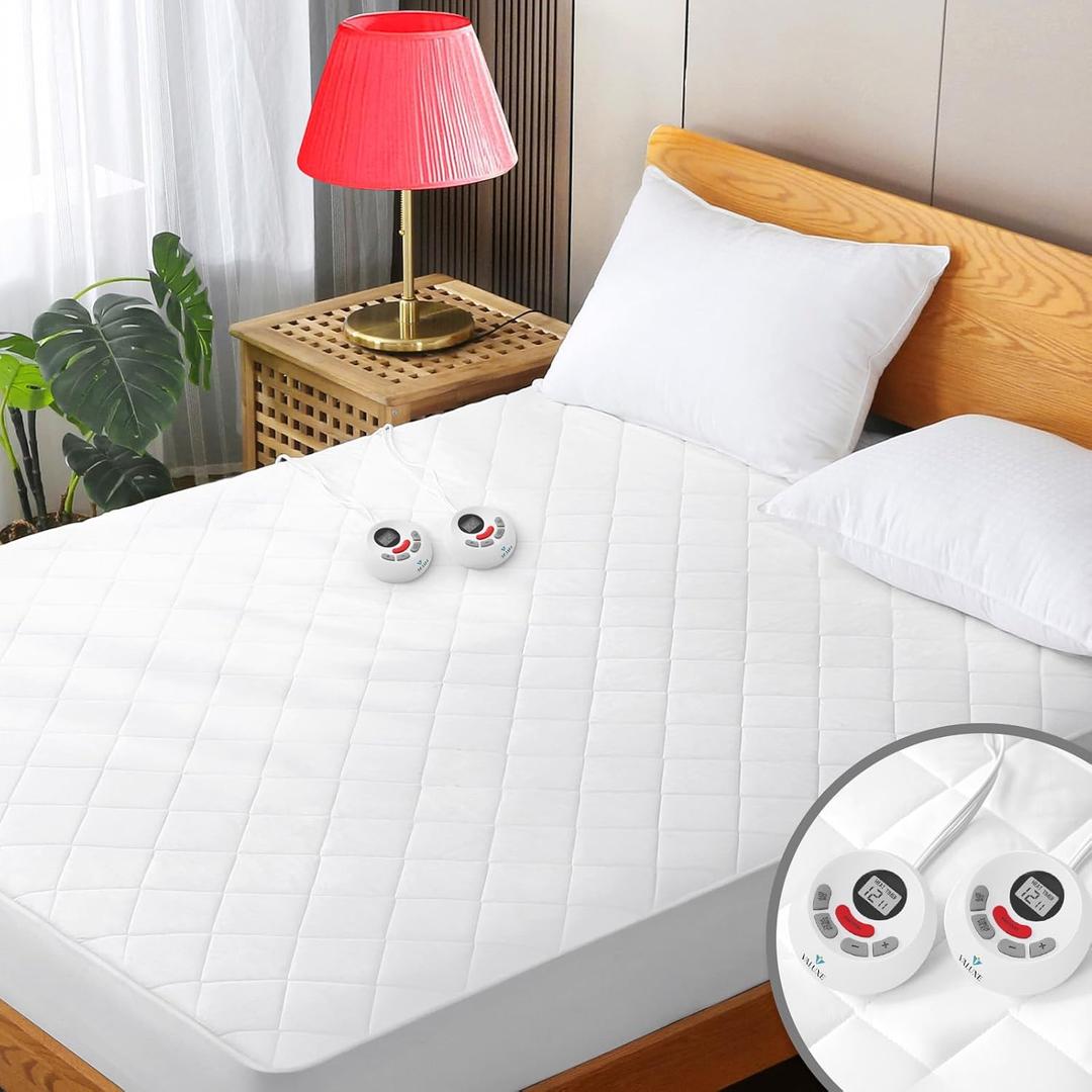 Heated Mattress Pad California King Quilted Zone Heating Electric Bed Warmer Comfort Heat Mattress Pad Cover Dual Controller10 Heat Setting | 1-12 Hours Auto Shut Off | with 8-21 Inch Deep Pocket