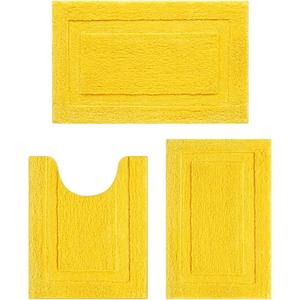 SHACOS Yellow Fall Bathroom Rugs Sets 3 Piece, 16"x24" + 20"x32" Non Slip Bath Mat and 20"x24" Toilet Rugs U Shaped Washable, Soft Fluffy Water Absorbent Bath Rugs for Bathroom